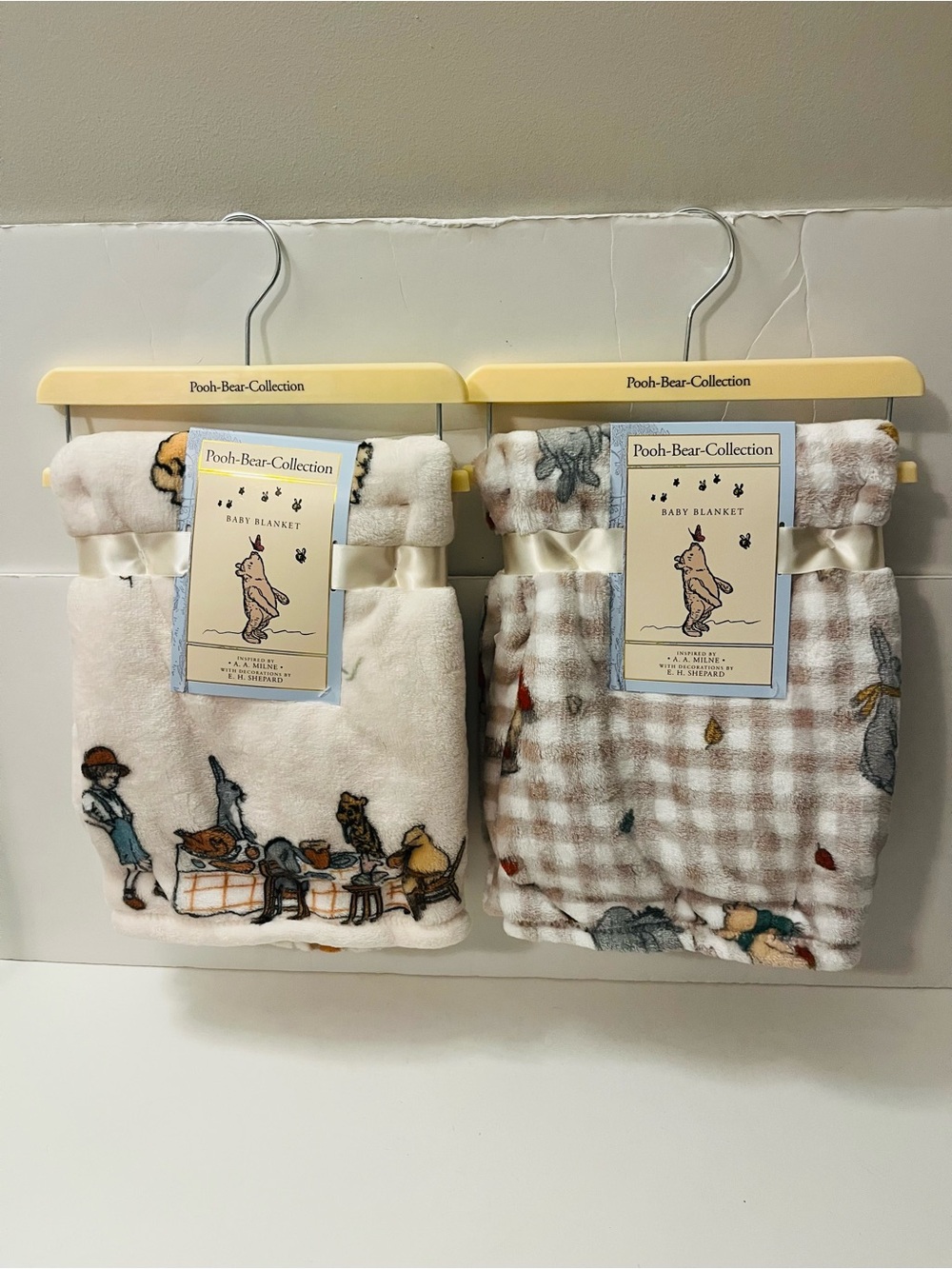Winnie the Pooh Bear Collection Lot of 2 Baby Blankets Thanksgiving Fall Apples